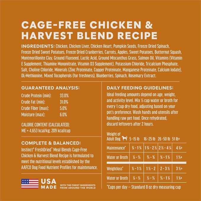 Instinct FreshDried Meal Blends, Freeze Dried Dog Food, Grain Free - Chicken & Harvest Blend, 3 oz. Bag