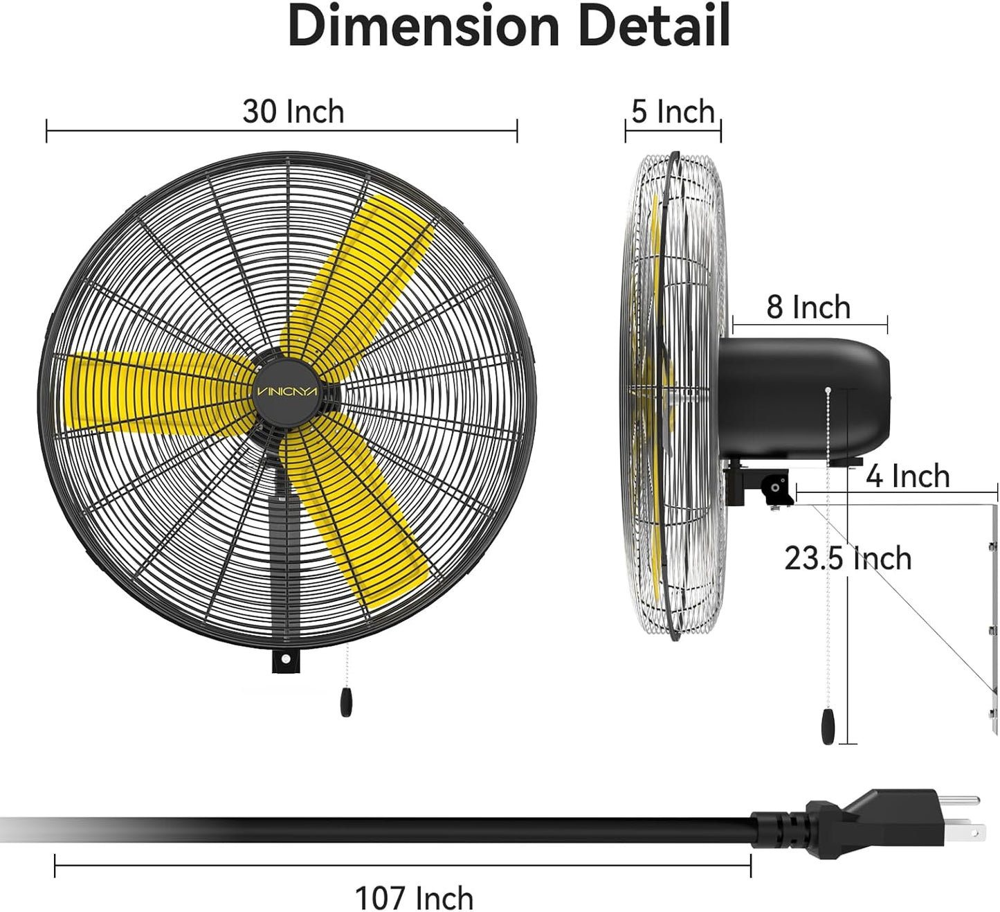 30 Inch Industrial Wall Mount Fan Oscillating, 8900 CFM Commercial Metal Wall Fans with Poweful Motor, 3 Speed, Heavy Duty Construction Indoor for Warehouse, Workshops, and Garage, UL Listed