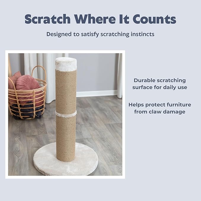 TRIXIE Rue 31.5-in XXL Cat Scratching Post, Thick Indoor Jute Cat Furniture, Plush Base, Beige