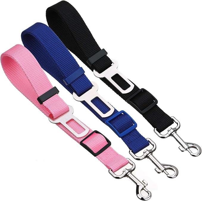 Elisel Elisel 2 Packs Adjustable Length Pet Dog Cat car seat Belt Pet seat Belt Pet Accessories for Dogs Cats and Pets (Black Pink)