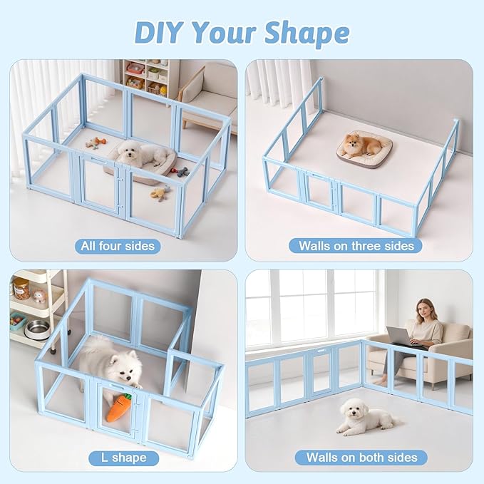 DIY Clear Acrylic Dog Playpen House,Quick Easy Assembly and Disassembly,Strong Floor Suction,Indoor and Outdoor Use,Easy Cleansing Puppy Fence (Sky Blue, 23.6" H, 10PCS)