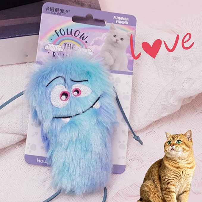 Cute Monster Plush Catnip Toy Interactive Soft Chew Plush Catnip Toys for Indoor Cats and Kittens 3.9" (Blue)