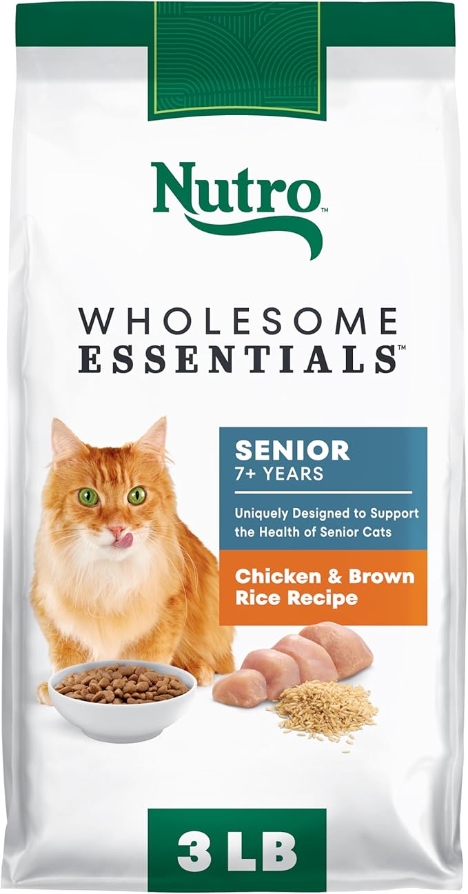 Nutro Wholesome Essentials Senior Dry Cat Food, Senior Cat Food Dry Chicken & Brown Rice Recipe, 3 lb. Bag