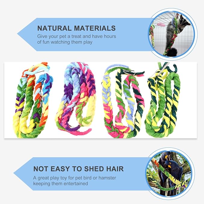 GALPADA 4pcs Hamster Suspension Bridge Swing Hammock Set with Cotton Climbing Rope and Parrot Stand Rod, Colorful Small Bird Cage for Hamster and Parrot Activity Play Random Color