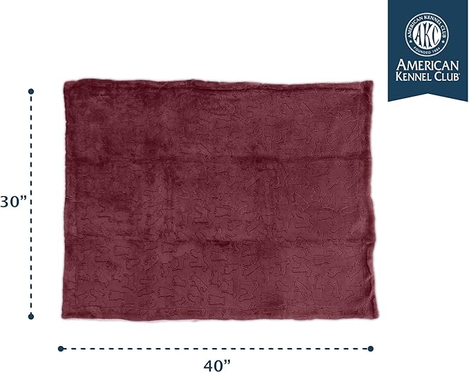 American Kennel Club Premium Velvet Sherpa Pet Blanket Soft and Warm Pet Throw for Dogs & Cats – 40”x30” - Wine