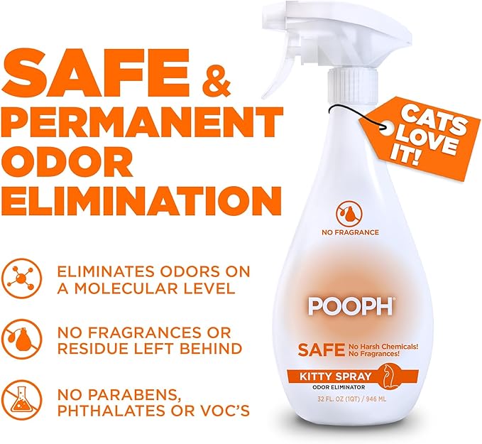 POOPH Cat Litter Box Odor Eliminator Spray 2-Pack (2 x 32 oz) — Cat Urine, Poop & Pee Odor Remover for Litter Box, Cat Trees & Furniture — Unscented, Safe for Cats & Kittens