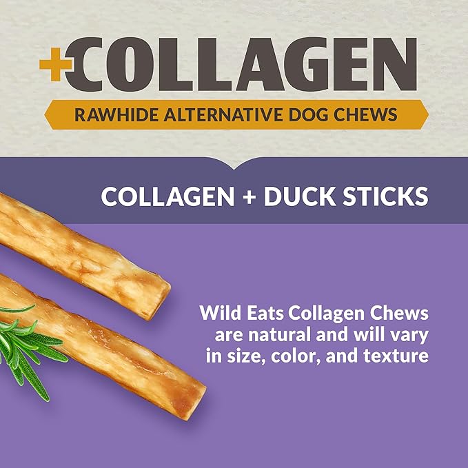 Wild Eats Real Duck Collagen Retriever Bully Sticks for Dogs, (15 Count), Long Lasting Dog Chews, No Hide Dog Treat Bully Stick Alternative, Rawhide Free, Low Fat, High Protein, Grain Free