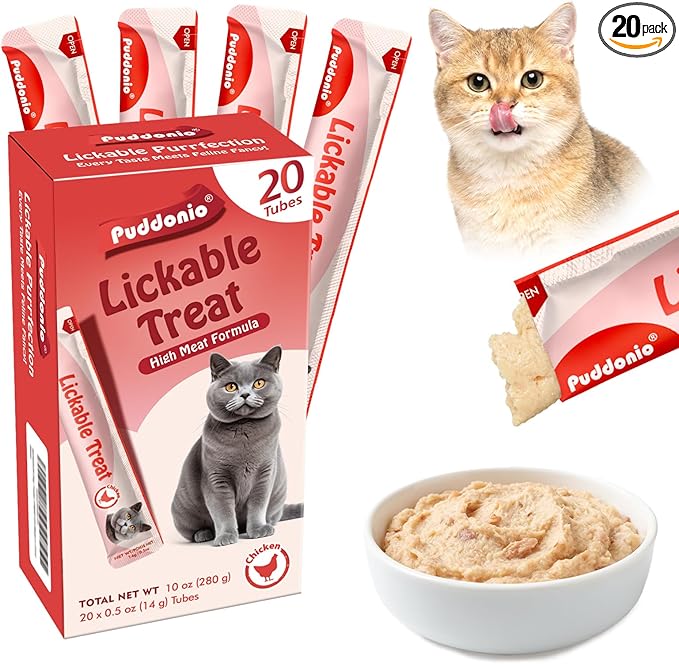 Lickable Cat Treats, High-Meat Puree, Grain & Gum Free, High Protein, No Additives, 0.5oz Tubes (Pack of 20)