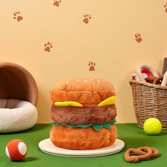 1pc Hamburger Shape Dog Squeaky Toy,Dog Squeak Toy for Pet Dogs Biteable Chewing Squeeze Hamburger Bone Toy Biting Resistant Cat Soft Pet for Dogs