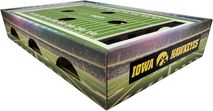 Pets First NCAA Iowa Hawkeyes Cat Scratcher Box, Game Day Cat Toy, NCAA Football Field Designed Cat Scratcher and Lounge, Stimulating Cat Game,IA-5028