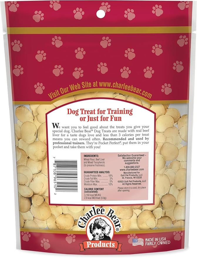 Charlee Bear Original Crunch Dog Training Treats, Beef Liver Flavor, 3 Calories Each, Low Calorie Natural Rewards for Puppies to Adult Dogs, Made in USA, 16 oz (3-Pack)