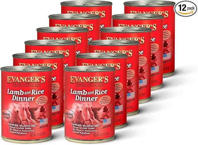 Evanger's Heritage Classic Lamb & Rice Dinner Dog Food – 12 Count, 12.5 oz Each – Gluten & Grain Free, Complete Balanced Diet for All Life Stages – Wet Dog Food