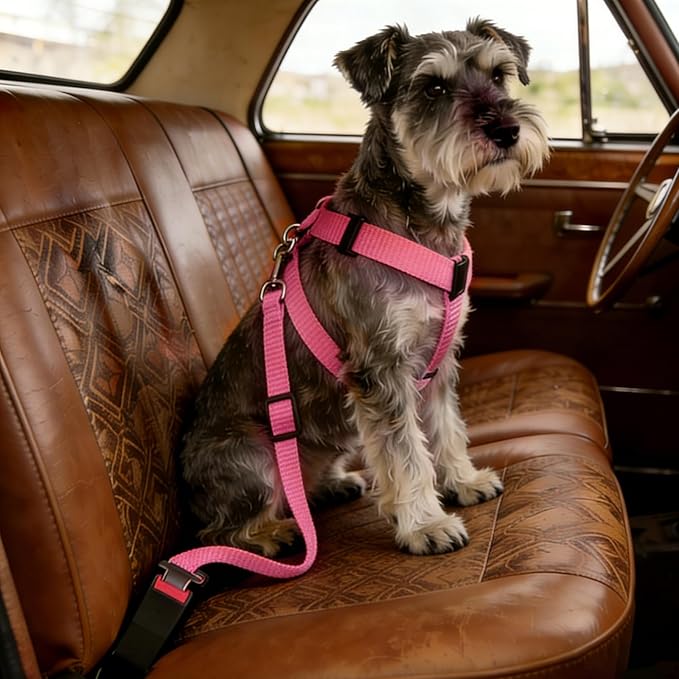 Elisel Elisel 2 Packs Adjustable Length Pet Dog Cat car seat Belt Pet seat Belt Pet Accessories for Dogs Cats and Pets (Pink)