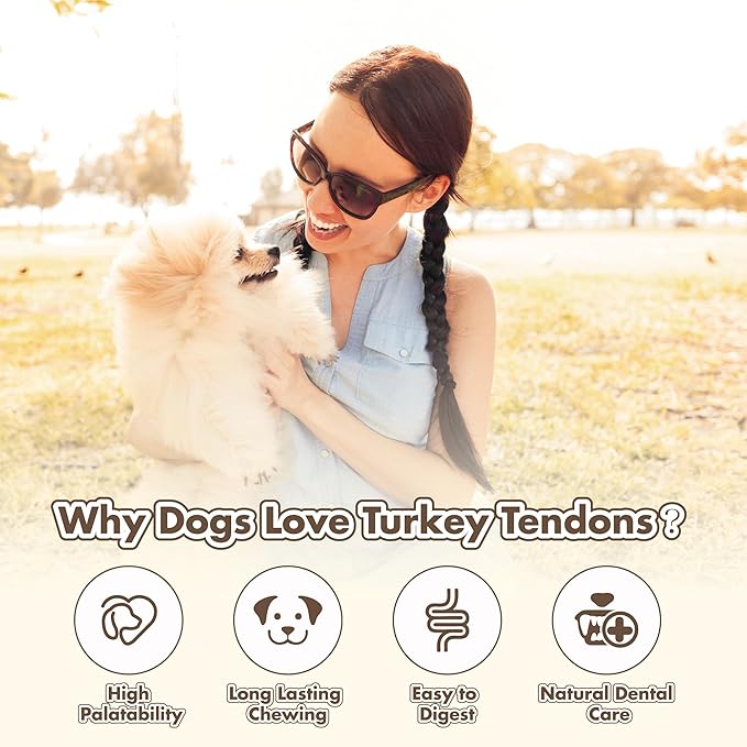VITADAY Turkey Tendons for Dogs, All Natural, Healthy Dog Treats, Long Lasting, Hypoallergenic Dog Chews, Rawhide Free, USA-Sourced, for Large Dogs, Bone (L), 1 Count