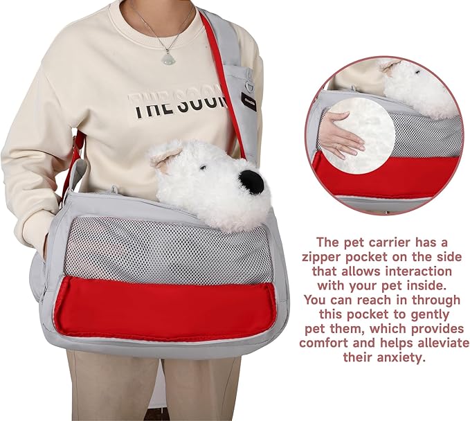Dog Sling Carrier for Small Medium Dogs & Cats, Fits 7–18lbs, Soft Puffy Lightweight Pet Sling Carrier with Adjustable Padded Strap and Storage Pocket, Hands-Free for Travel, Hiking & Outdoor Grey