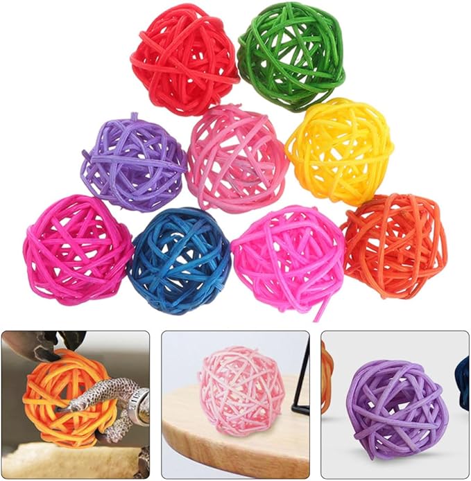 Alasum 20Pcs Rattan Chew Balls for Small Pets Lightweight Hamster Rabbit Guinea Pig Portable DIY Accessories for Bird Cages and Home Decor Random Colors