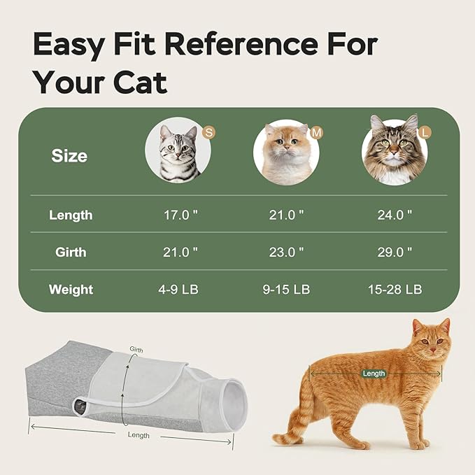 Cat Wrap for Cutting Nails, Self-Adhesive Cat Nail Clipping Restraint Bag, Anti-Scratch Cat Grooming Wrap Swaddle for Meds, SubQ Fluids, Ear Cleaning, Teeth Brushing & Vet Visits,Grey,M