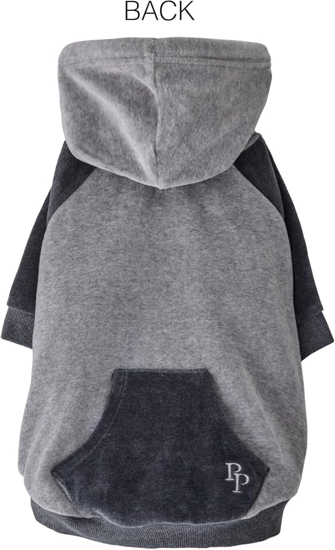 Pet Passion Cooper II Organic Cotton Velour Dog Hoodie Pet Coat for Small, Medium and Large Dogs, Heather Gray Color Block, XX-Small (4-7 lbs)