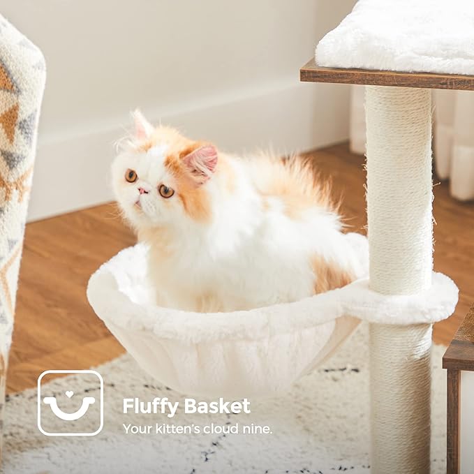 FEANDREA Small Cat Tree for Kittens, Modern Cat Tower for Indoor Cats, Cat Condo with Scratching Posts, Removable Washable Cushions, Rustic Brown UPCT122X01