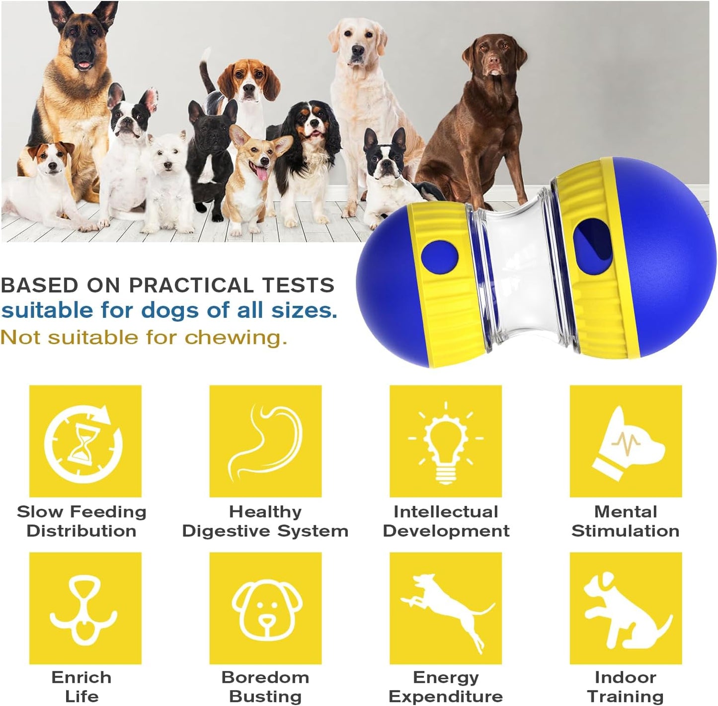 Dog Treat Dispensing Puzzle Toy Adjustable Food Dispenser Slow Feeder Puppy Enrichment Training Rolling Ball Pet Interactive Chase Toys for Small Medium Large Dogs to Keep Them Busy