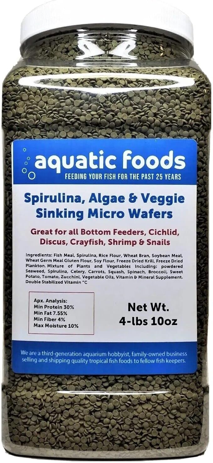 3.5mm - 1/8" Spirulina, Algae & Veggies, Sinking Micro Wafers for Bottom Fish, Shrimp, Crabs, Crayfish, All Tropical Fish…4-lb & 10oz Lg Jar