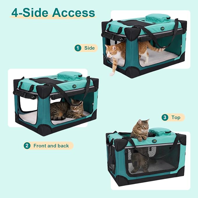 Ownpets Extra Large Cat Carrier for 2 Cats Small Dogs, 24 Inches Collapsible Soft Dog Crate for Car Travel, Portable Pet Carrier with Soft Mat