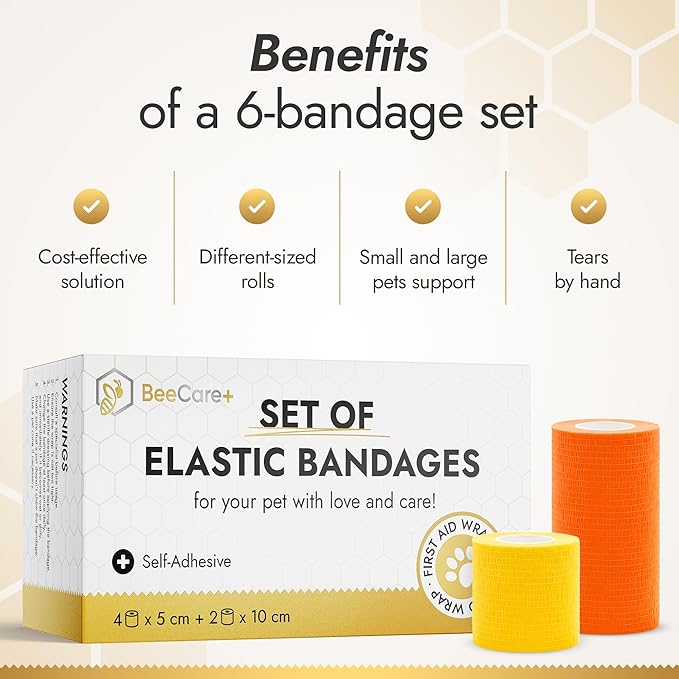 Cat & Dog Bandages for Wounds Protect from Licking and Dirt – Set of 4 pcs x 5 cm + 2 pcs x 10 cm – Dog Wound Care from Natural Rubber Latex