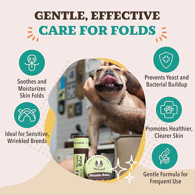Natural Dog Company Wrinkle Balm for Dogs – Dog Wrinkle Balm for Skin Folds, Facial Creases & Wrinkles, Lick-Safe Wrinkle Cream for Bulldogs, Pugs & Bully Breeds, Daily Skin Care, 1oz Tin