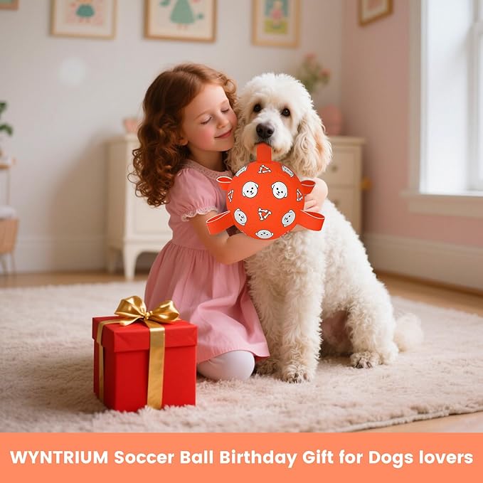 Dog Soccer Ball with Straps - Durable Jolly Ball for Dogs, Large Soccer Ball for Dogs, Dog Toys for Medium Dogs, for Pet Birthday, Outdoor Indoor Play Training Exercise