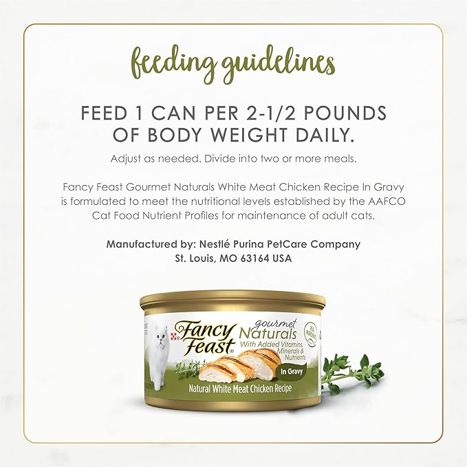 Fancy Feast Purina Wet Cat Food Gourmet Naturals White Meat Chicken Recipe in Wet Cat Food Gravy - 3 oz. Cans,(Pack of 24)