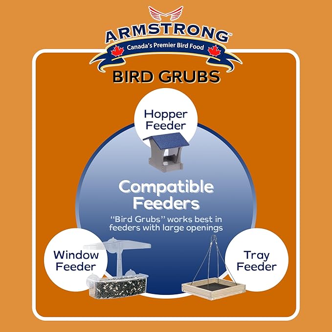 Armstrong Bird Grub Dried Black Soldier Fly Larvae, 1.1lbs (Pack of 4) - Total 4.4lbs - High-Calcium, Natural Mealworm Alternative for Orioles, Bluebirds, & Chickadees - Ideal for Outdoor Feeders