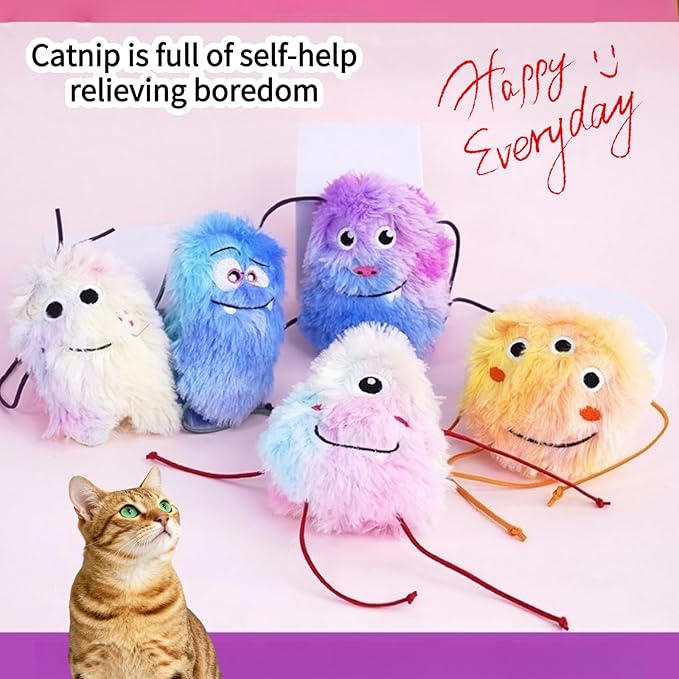 Cute Monster Plush Catnip Toy Interactive Soft Chew Plush Catnip Toys for Indoor Cats and Kittens 3.9" (Blue)