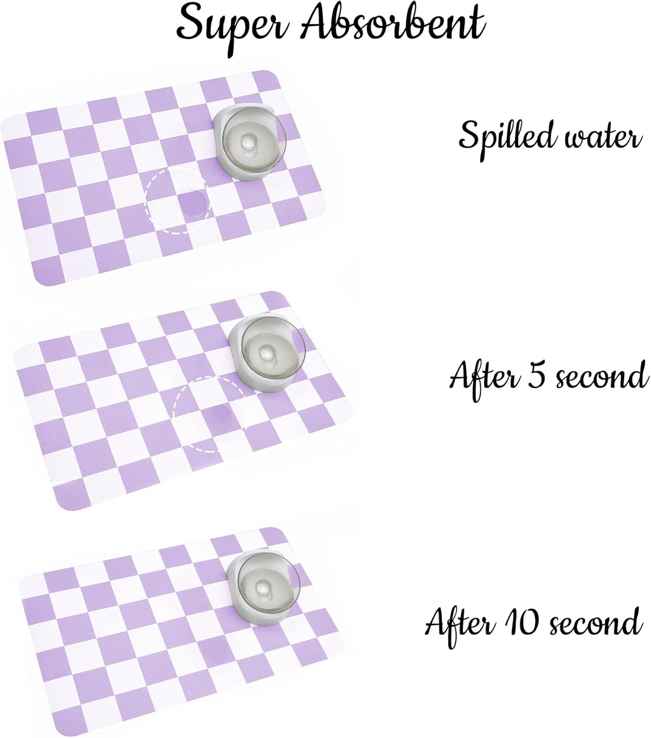 Ralxion Checkered Dog Feeding Mat, Absorbent Mats for Dog Food and Water Bowl, Dispenser, Aesthetic Purple Checkerboard Pet Placemat for Dogs, Cats, Puppy Accessories (Purple, 12 x 19)