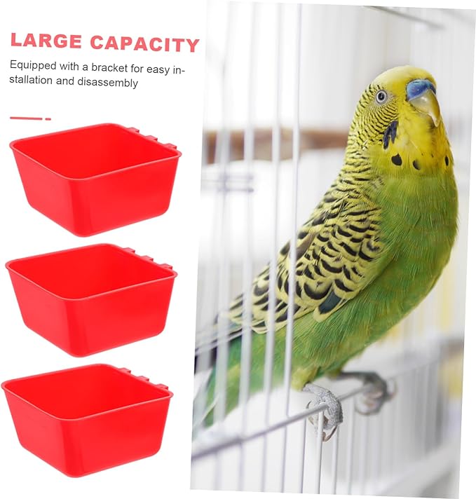 Kisangel 4pcs Hanging Chicken Feeder and Waterer Cup Durable Rabbit Food Bowl and Bird Cage Water Cup for Parrots Chickens and Pets Red