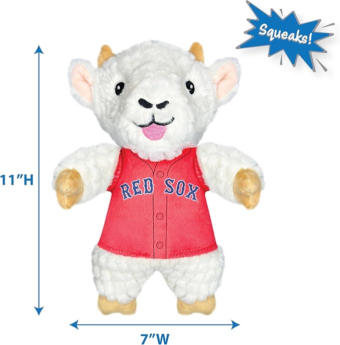 Pets First MLB Boston RED SOX Goat Plush Toy for Dogs and Cats with Squeaker, Wearing a Team Jersey! Fun & Sporty Goat Shaped Dog Chew Toy, Interactive Pet Toy