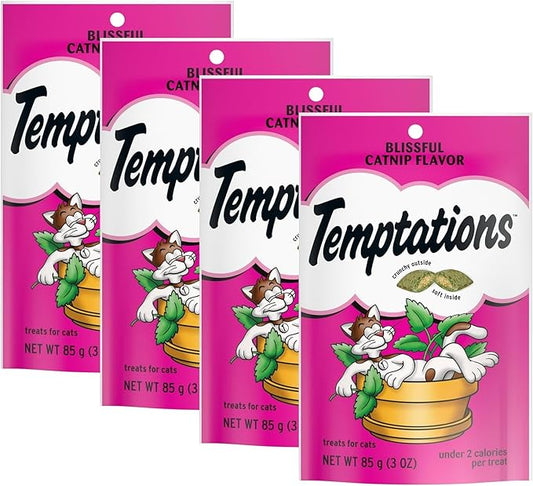 (4 Pack) Classic Blissful Catnip Flavor Crunchy and Soft Treats for Cats, 3 Oz Pouch, Cat Treat is 100% Nutritionally Complete and Balanced for Adult Cat Maintenance