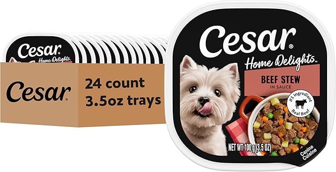 Cesar Home Delights Adult Soft Wet Dog Food Beef Stew, 3.5 oz. Easy Peel Dog Food Tray, 24 Count (Pack of 1)