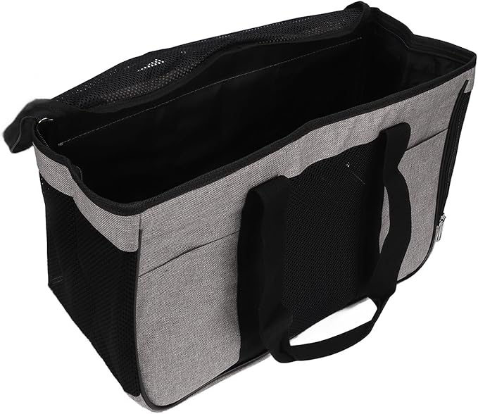 Cat Carrier Breathable Prevent Escape, Portable Cat Travel Carrier for Small Animals, Soft Cat Bag with Adjustable Shoulder Strap, 2 Storage Pockets for Pet Toys and Food, Ideal fo (Grey with Black)