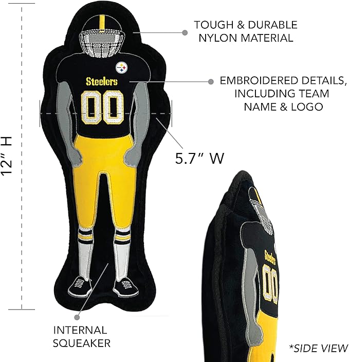 The 1st Ever Tough but Smooth Dog Toy NFL Pittsburgh Steelers Football Athletes Player Tough Pet Toy. A Premium Quality Doggie Toy with Built-in Squeaker. Sports Fans Favorite Chew Toy