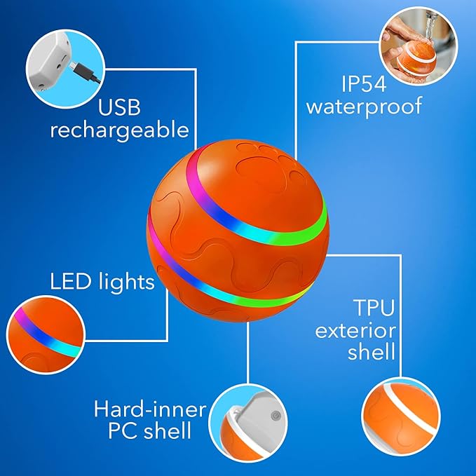 CSD Automatic Dog Ball Toy - USB Rechargeable, Dual Mode, Soft Exterior & PC Interior - for Small Breeds
