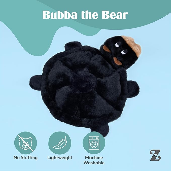 ZippyPaws Squeakie Crawler- No Stuffing Dog Toy to Keep Them Busy, for Small, Medium, & Large Dogs, Squeaky Pet Toy for Boredom, Unstuffed Chew Toy, Soft Plush Puppy Products, Bubba the Bear- 12"