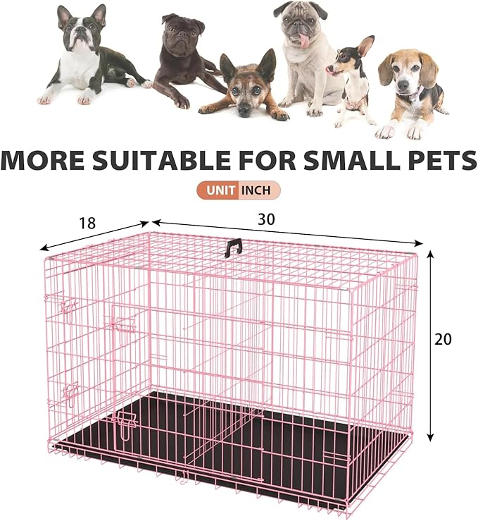 Large Dog Crate, Portable Travel Dog Crate with Double-Door, Removable Tray - Extra Large Dog Cage for Medium Sized Dogs, Ideal for Indoor and Outdoor (Pink, 30")