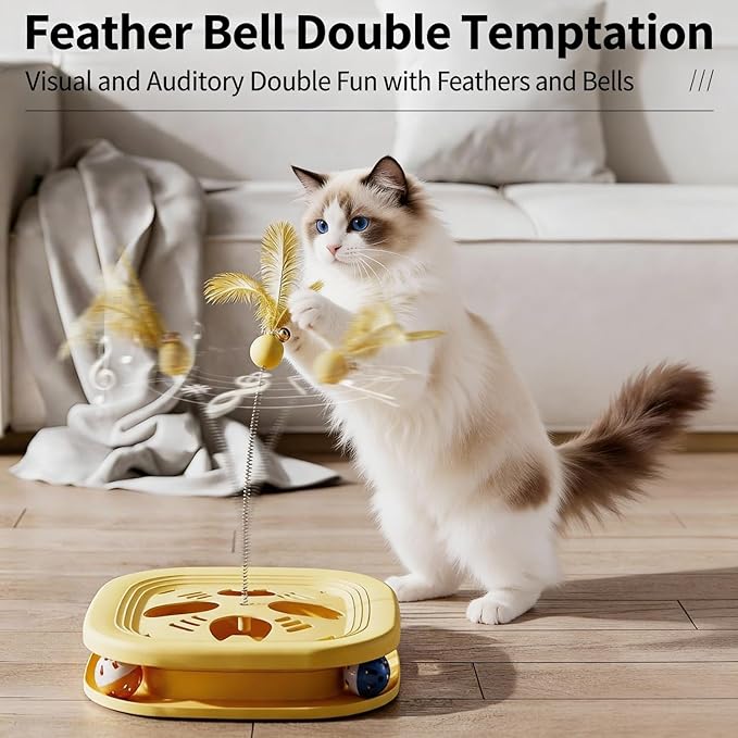 Interactive Cat Toys for Indoor Cats, 2-in-1 Kitten Toys with Balls & Feathers, BPA-Free Safe Material,Non-Slip Base, Sturdy and Durable (Blue)