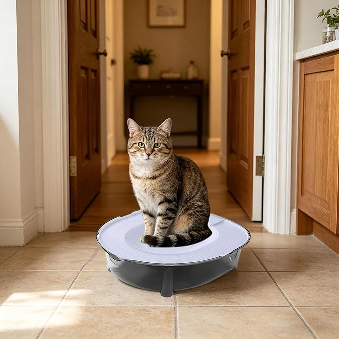 Cat Toilet Training Kit, Portable Litter Box with Flushable Design, Odor Control and Anti-Splash, Large Thickened Pp Material for Kittens and Cats (Grey)