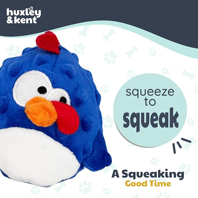 Huxley & Kent Funny Dog Toy w/Squeaker – Power Plush Squeaky Dog Toys for Small Dogs – Durable Small Stuffed Animal for Indoor Play & Fetch - Tiny Tuff Chicken Gordon Blue
