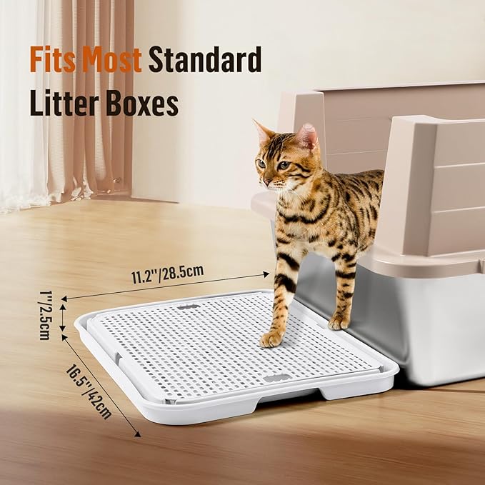 Large Cat Litter Box Step Mat, 16.5"x11.2" Cat Ramp Stairs, Cat Litter Catcher for Self-Cleaning Litter Box, Cats Pedal Step Stool Ideal for Kitten & Older Cats (White)