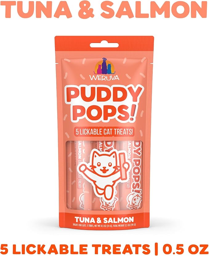 Weruva Puddy Pops, Tuna and Salmon Lickable Cat Treats, 0.5oz Tube, Pack of 5