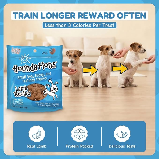 Loving Pets Houndations Lamb Dog Training Treats | All Natural | 2.6 Calories Per Treat | Grain-Free, Wheat-Free, Gluten-Free & Corn-Free | For Small Dogs & Puppies, 4 oz