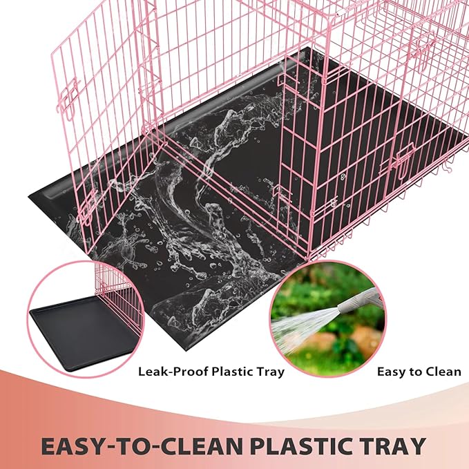 Extra Large Dog Crate - Portable Dog Cage for Small Dogs - Travel Dog Crate with Double-Door, Metal Wire Kennel & Plastic Tray (Pink, 24")