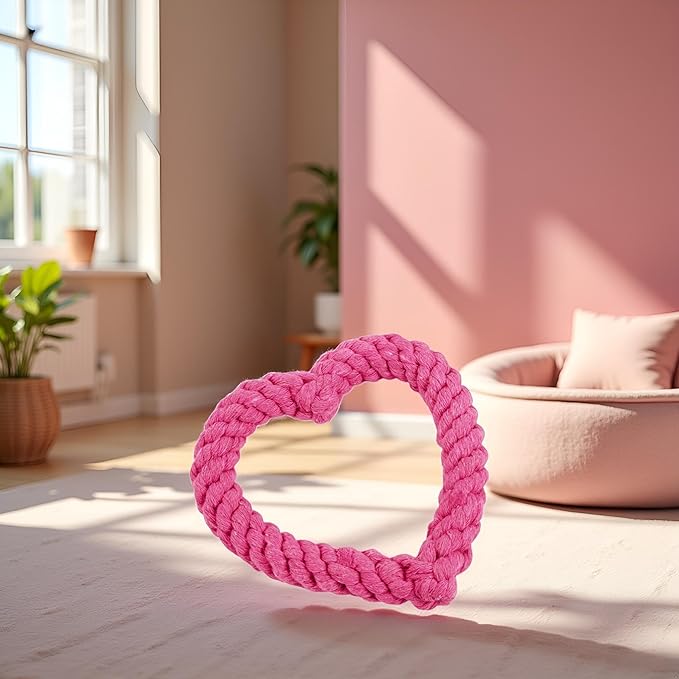 Pink Cute Dog/Cat Chew Toys, Dog Toys for Chewers, Heavy Duty Dental Dog Rope Toy for Dogs, Creative Love Heart Shaped Interactive Rope Dog Toys, Cotton Puppy Teething Chew Tug ToyPet teething toys